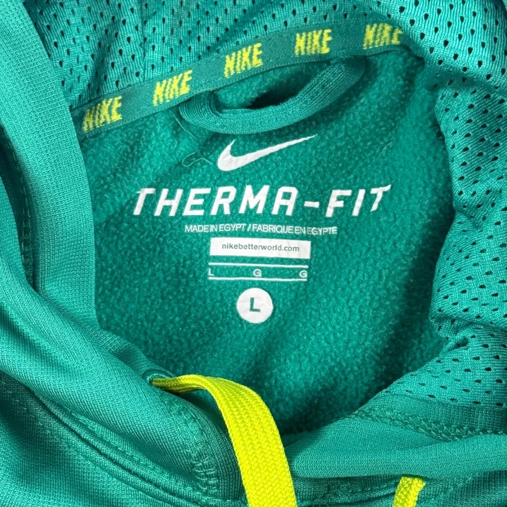 Nike Therma-FIT Mens Hoodie Green Neon Yellow Pullover Sweatshirt Size L